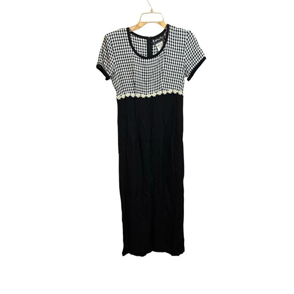Vintage All That Jazz Dress Black and White Gingham with Sunflowers Size 7/8 - Picture 1 of 4